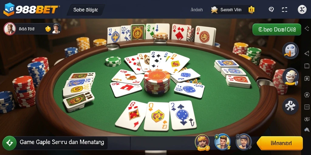 Tampilan gameplay seru Gaple di 988BET dengan berbagai mode permainan.
