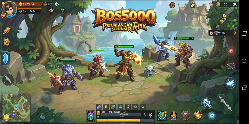 Gameplay BOS5000: dunia RPG penuh petualangan dan aksi.