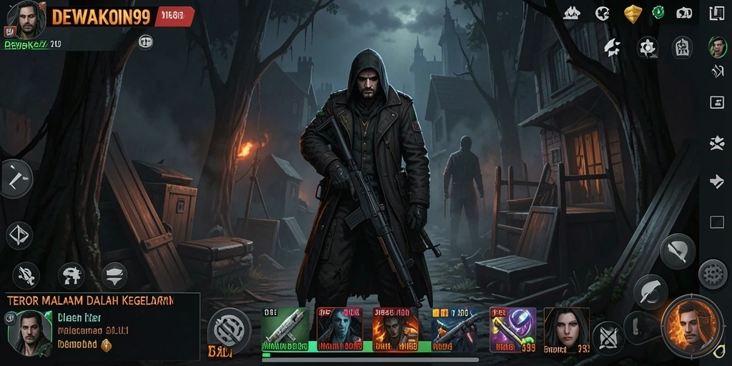 Screenshot gameplay DEWAKOIN99 yang menunjukkan suasana menyeramkan.