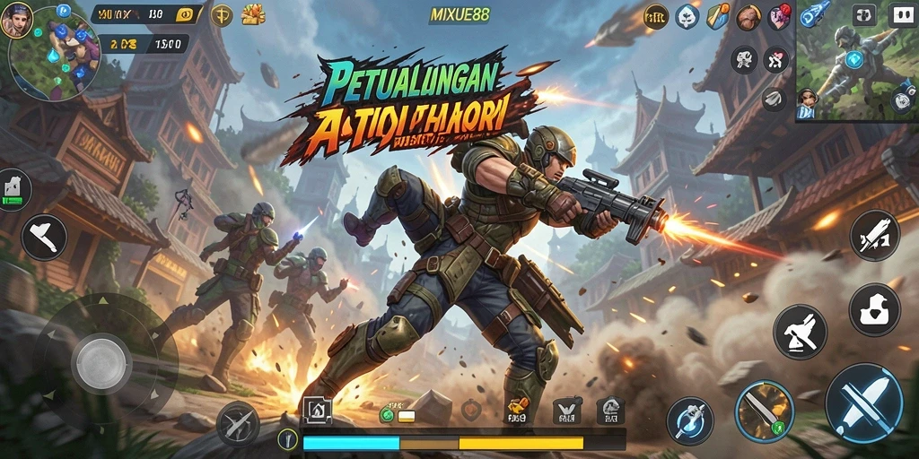 Tampilan aksi seru dalam MIXUE88 saat bertarung melawan musuh.