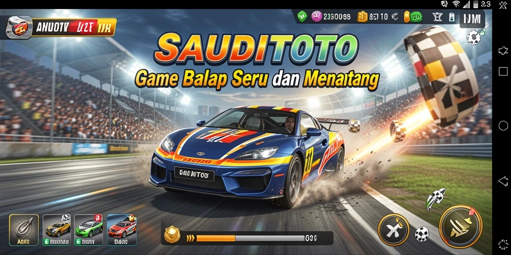 Gameplay balap seru di SAUDITOTO dengan mobil kecepatan tinggi.