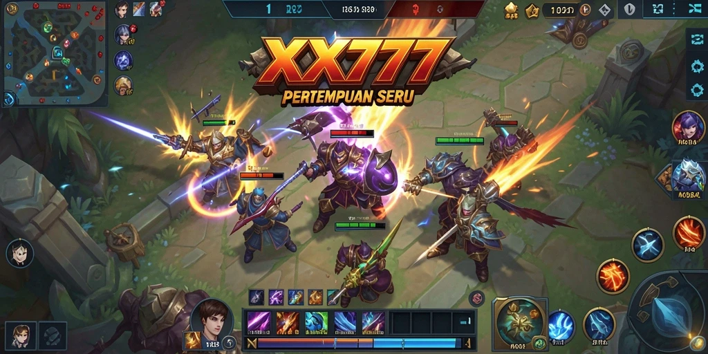 Tampilan gameplay XXX777 yang penuh aksi di arena pertempuran.